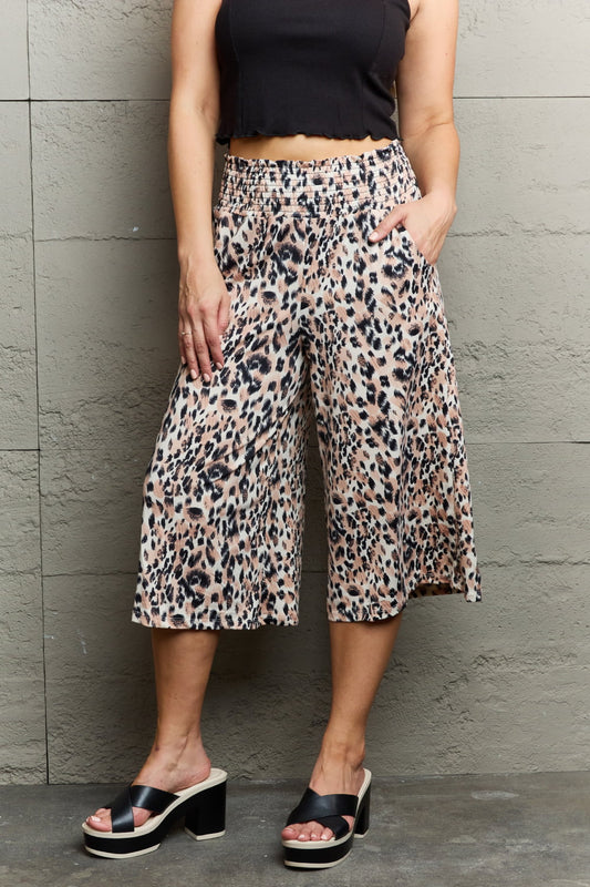 Ninexis leopard high waist flowy wide leg pants with pockets - s