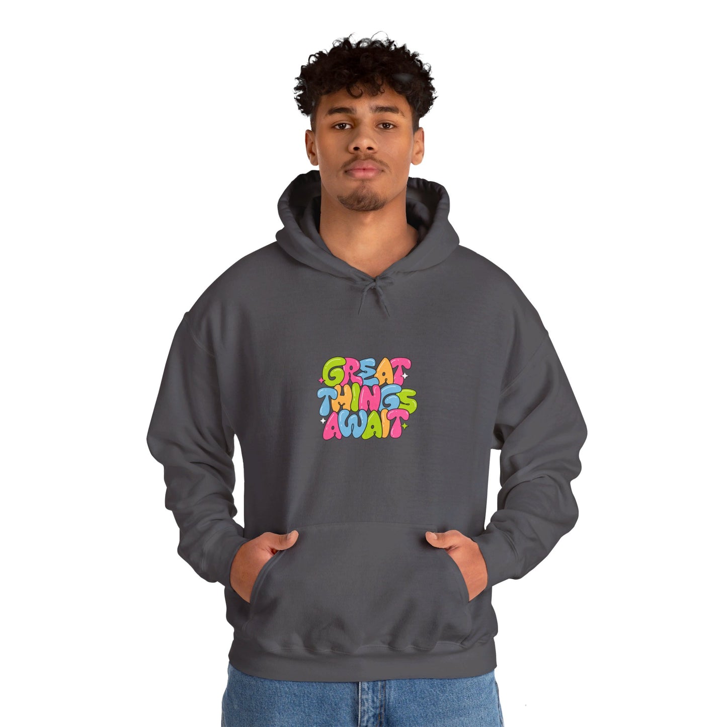 Kay chimba great things await unisex heavy blend™ hooded sweatshirt - charcoal / s - hoodie