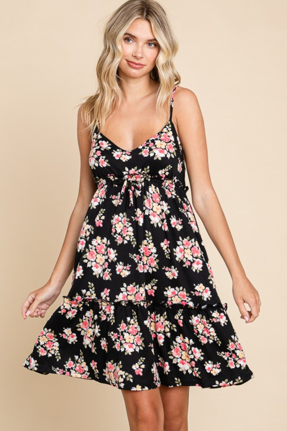 Culture code full size floral frill cami dress - black / s