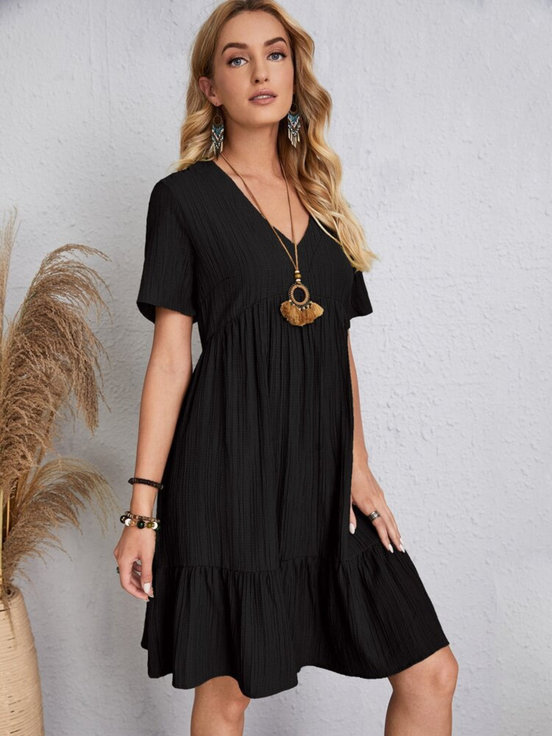 Full size v-neck short sleeve dress