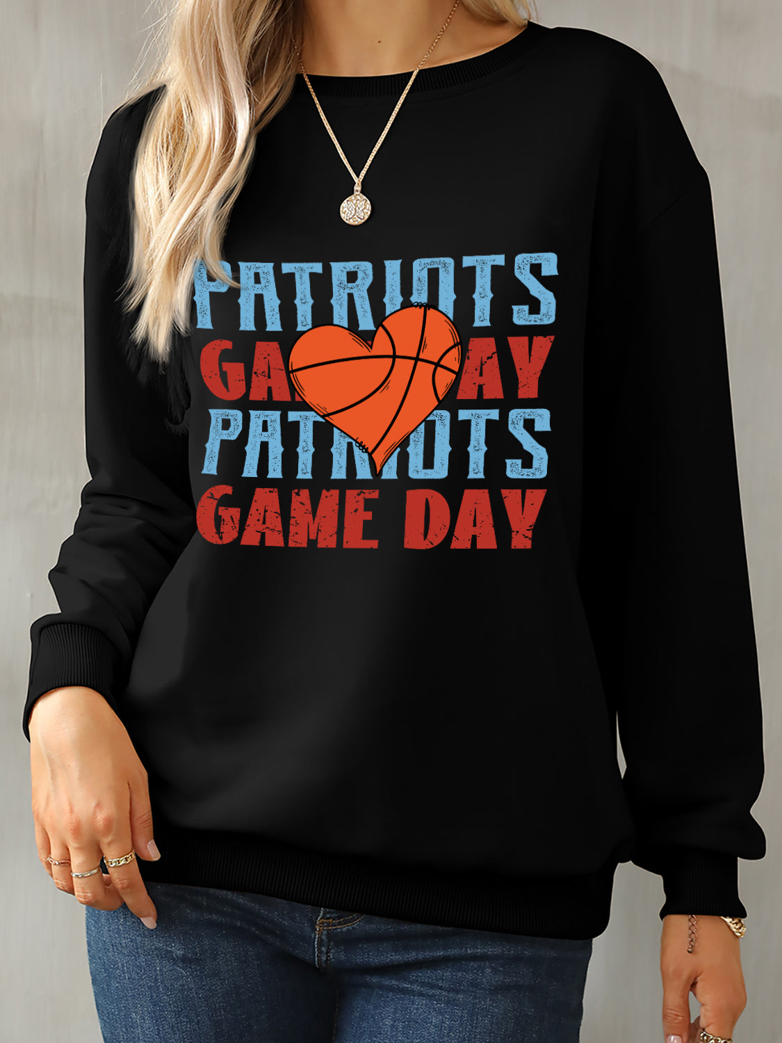 Patriots game day round neck dropped shoulder sweatshirt - black / s