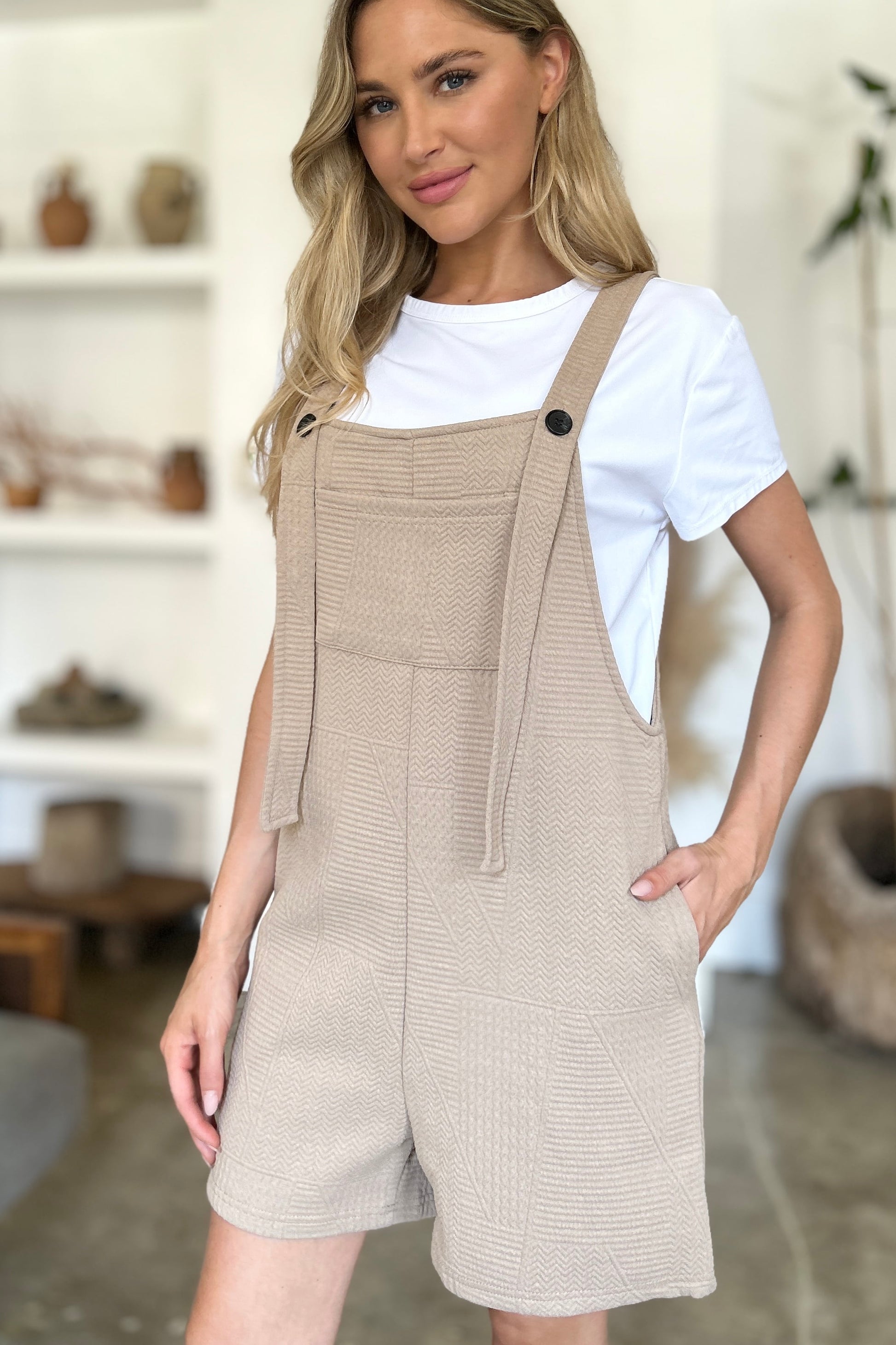 Double take full size texture sleeveless romper