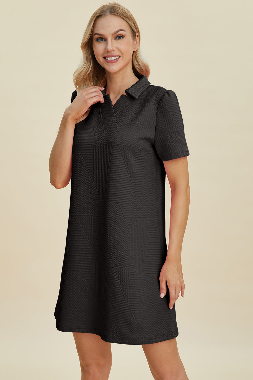 Double take full size texture short sleeve dress