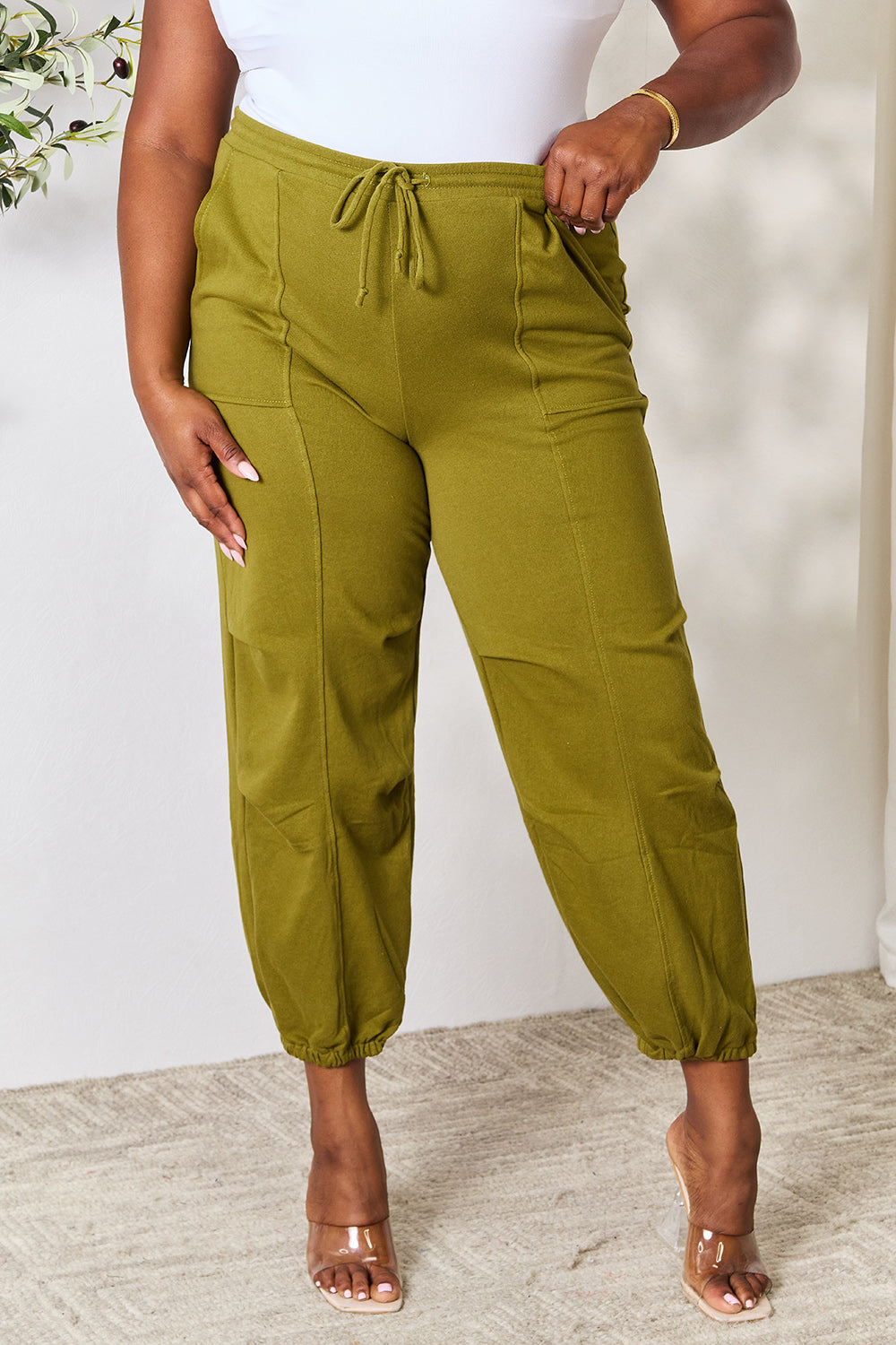 Culture code full size drawstring sweatpants with pockets - true moss / s