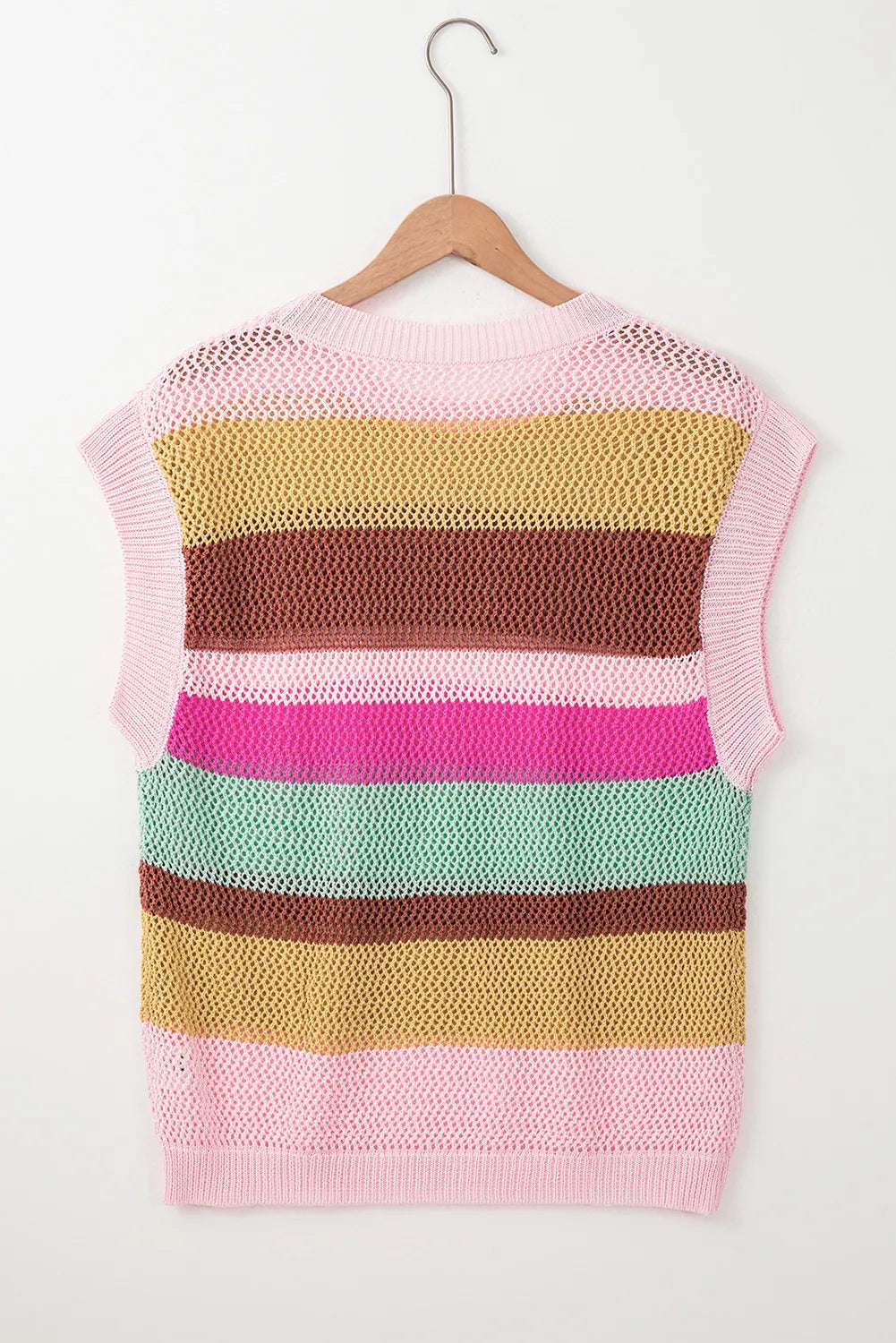 Color block round neck cap sleeve knit top