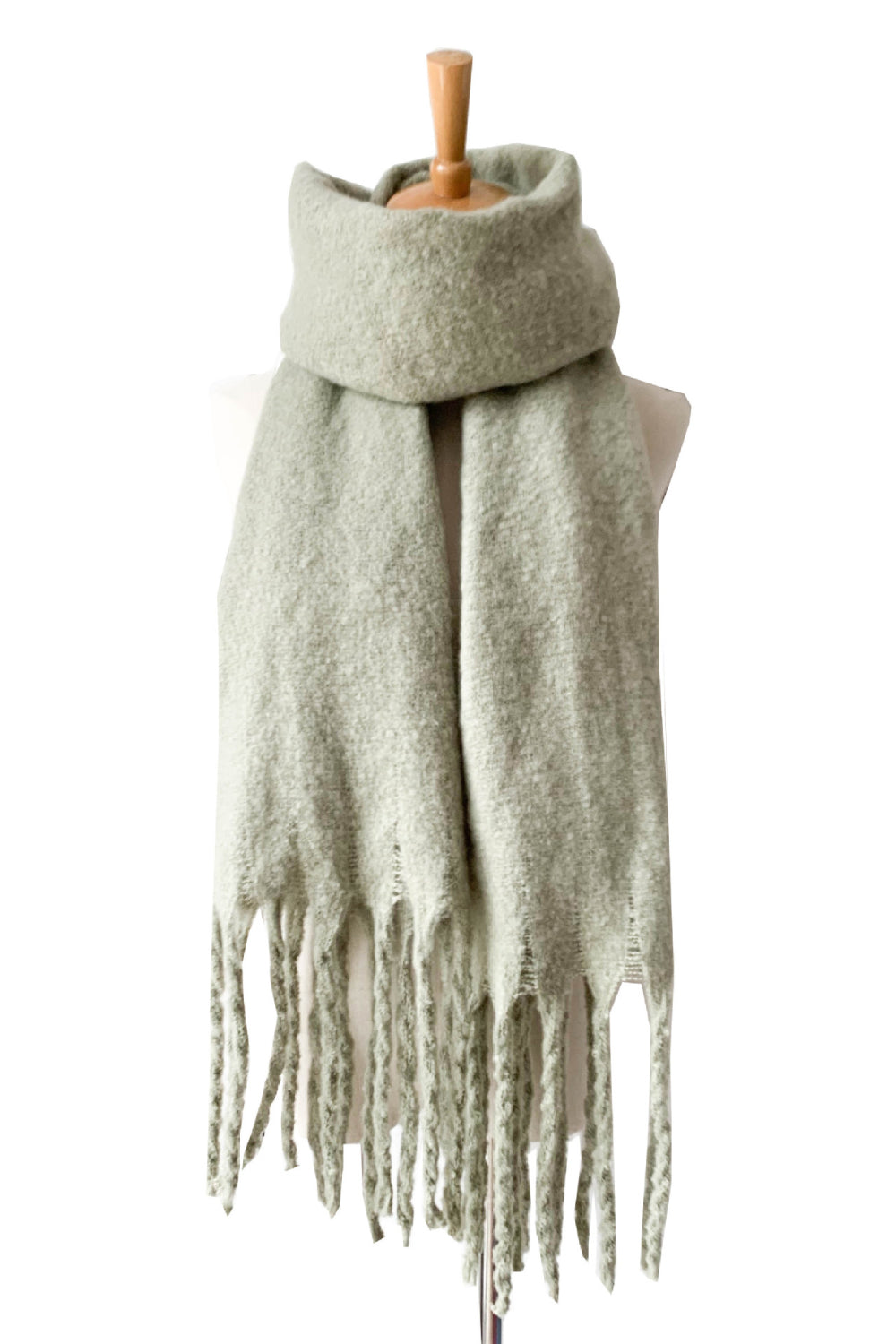 Fringe detail polyester scarf - light green / one size