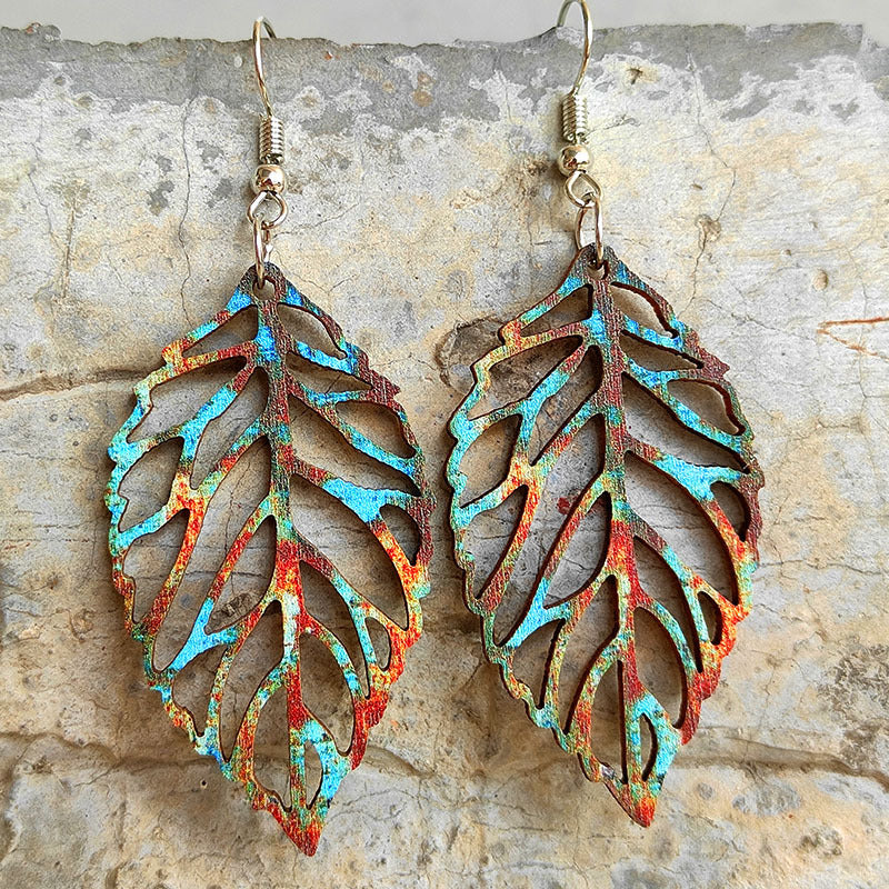 Leaf shape wooden dangle earrings - style a / one size