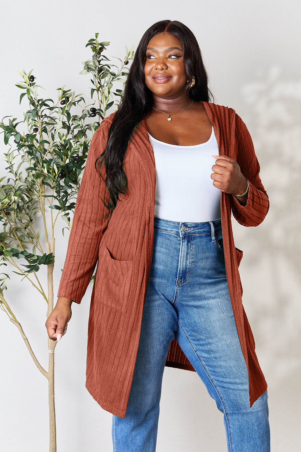 Basic bae full size hooded sweater cardigan