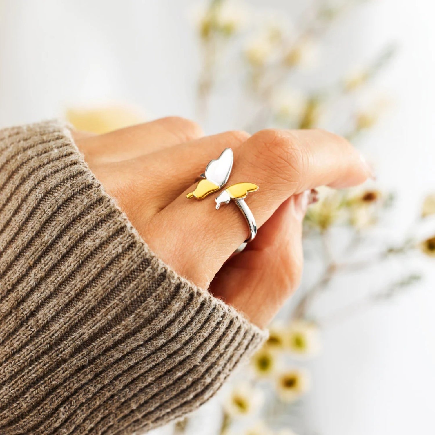 925 sterling silver butterfly ring - gold / 7