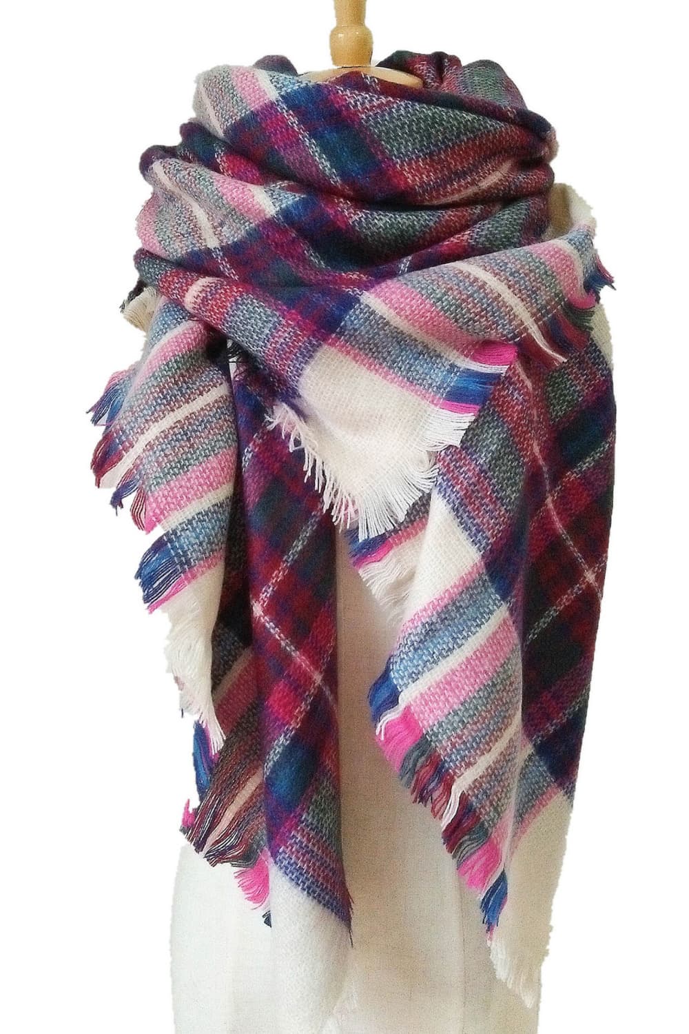 Plaid imitation cashmere scarf - cerise / one size