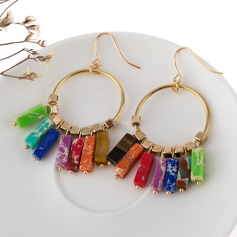 Multicolored stone dangle earrings - multicolor / one size