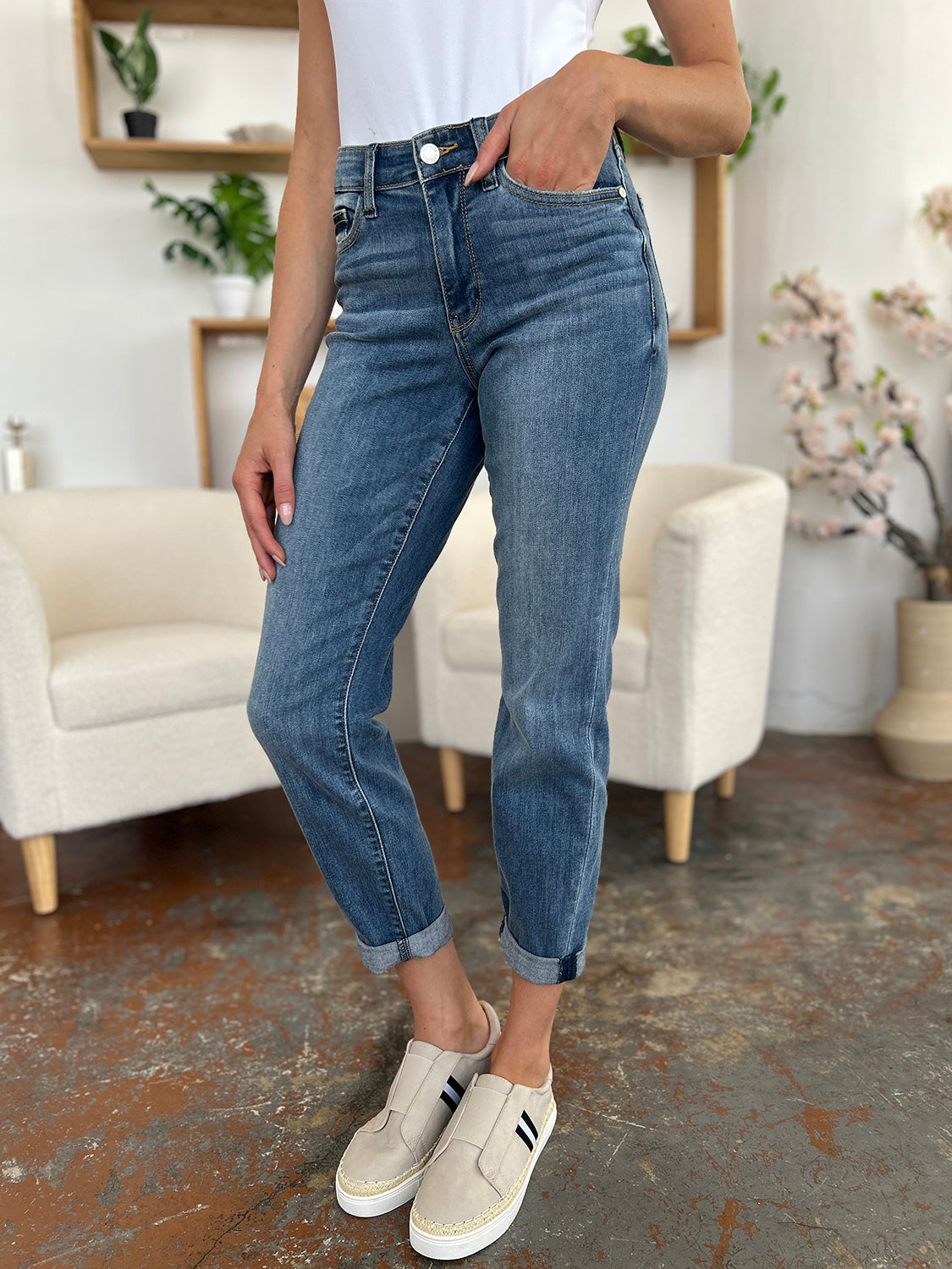 Judy blue full size cuffed hem slim jeans