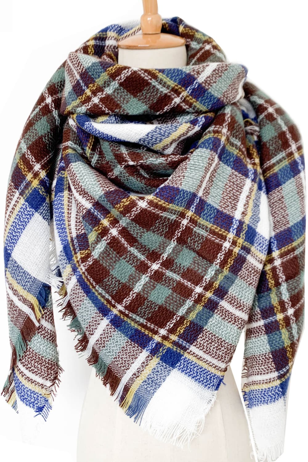 Plaid imitation cashmere scarf - royal blue / one size