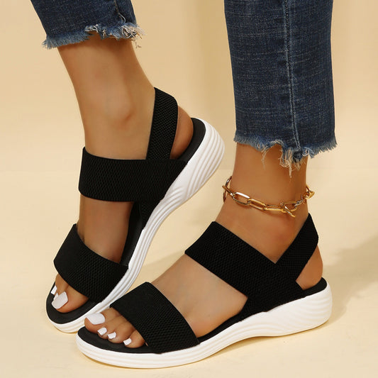 Rubber open toe low heel sandals - black / 36(us5)