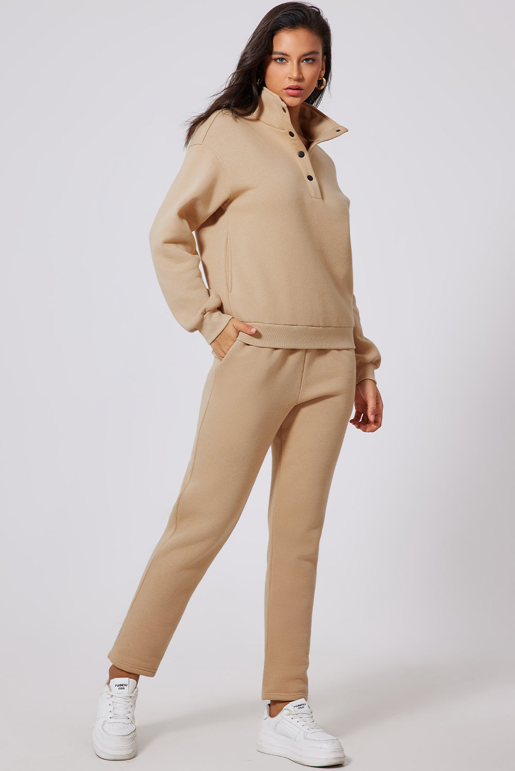 Half snap turtleneck top and pants active set