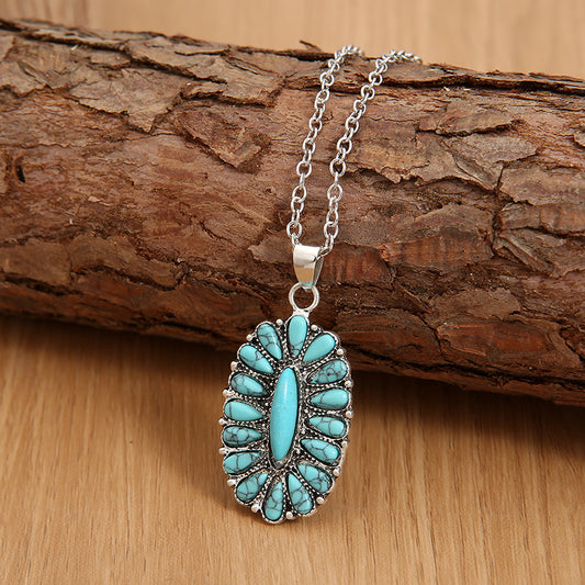 Artificial turquoise pendant alloy necklace - teal / one size