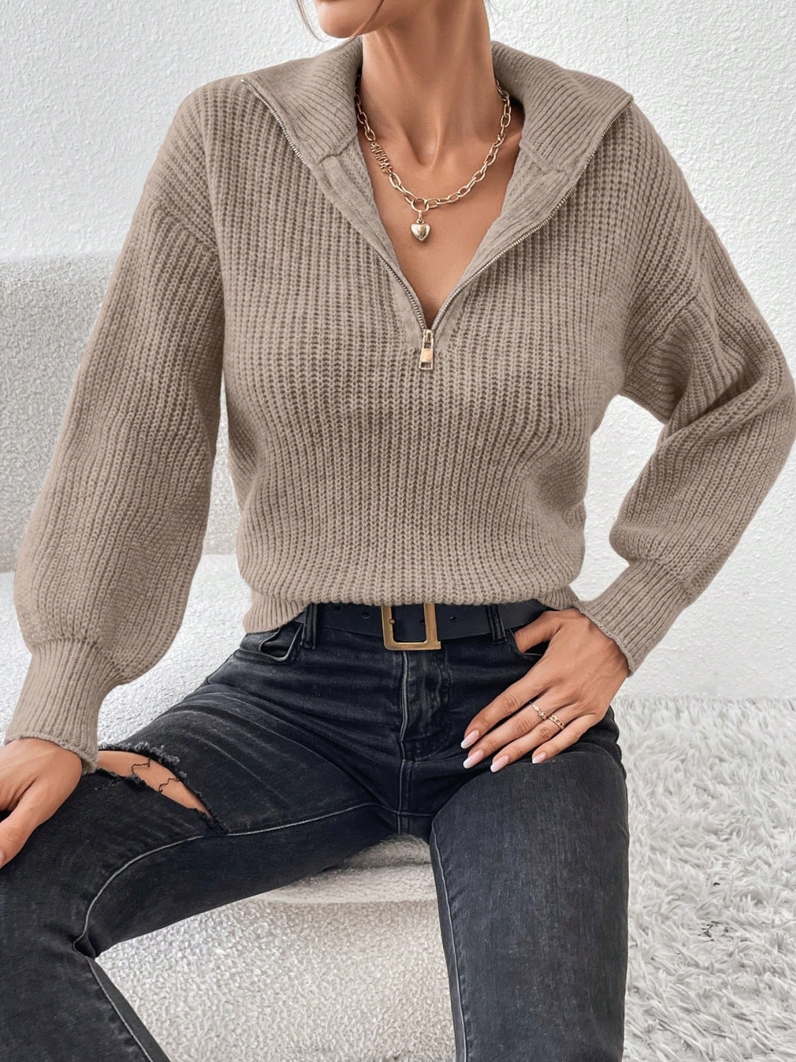 Honey half zip dropped shoulder sweater