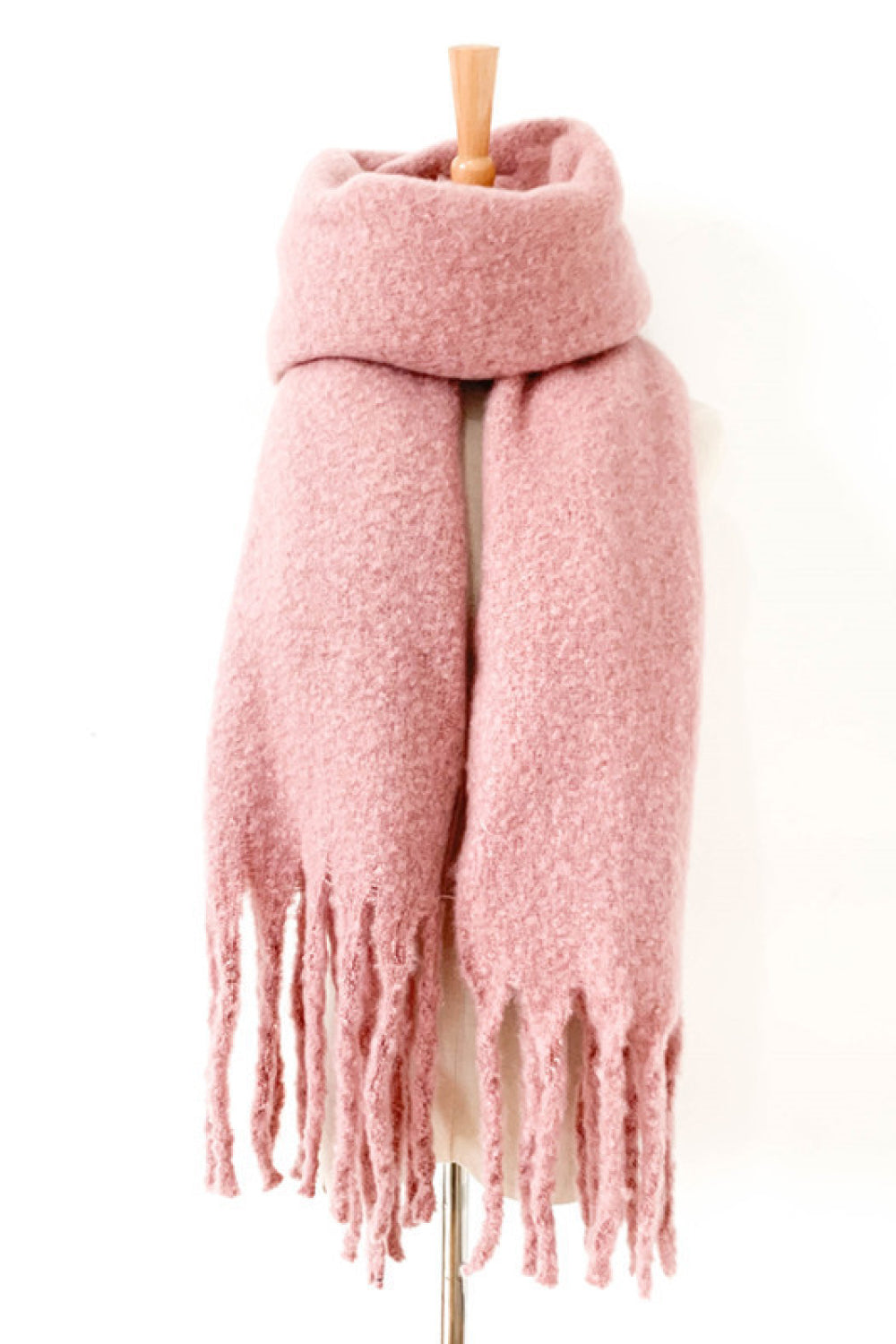 Fringe detail polyester scarf - blush pink / one size