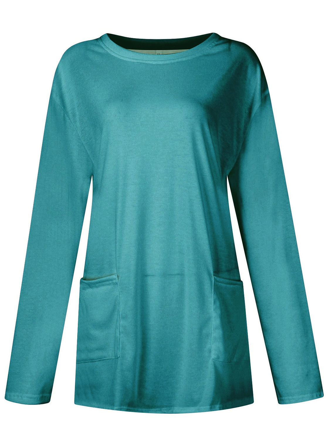 Full size pocketed round neck long sleeve t-shirt