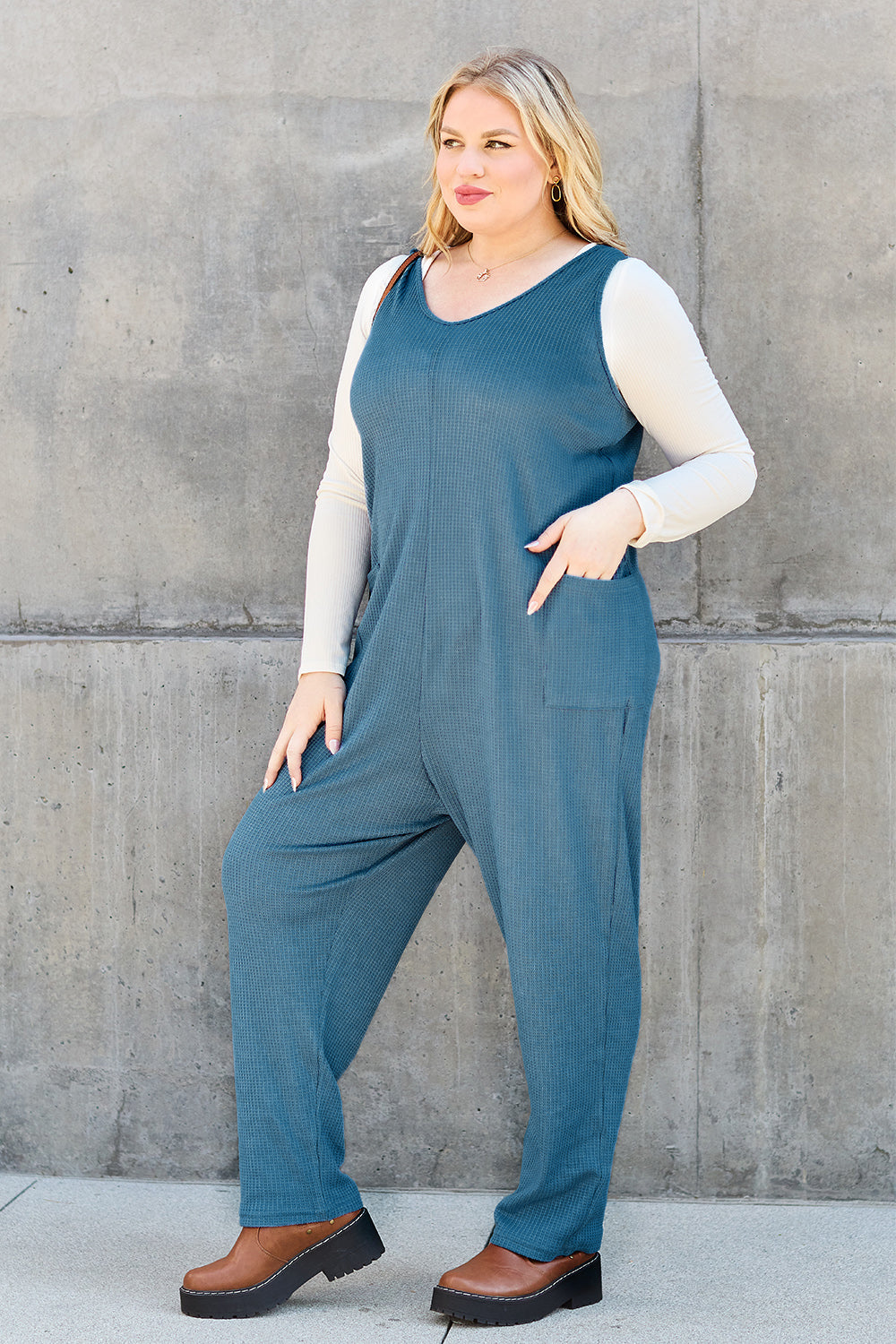 Double take full size sleeveless straight jumpsuit