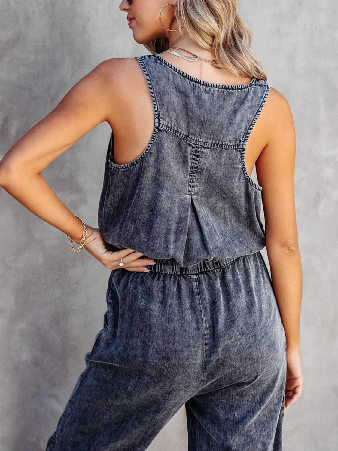 Drawstring waist sleeveless jumpsuit