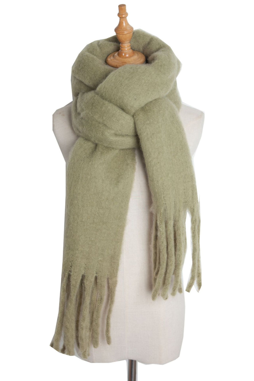 Fringe detail polyester scarf - matcha green / one size