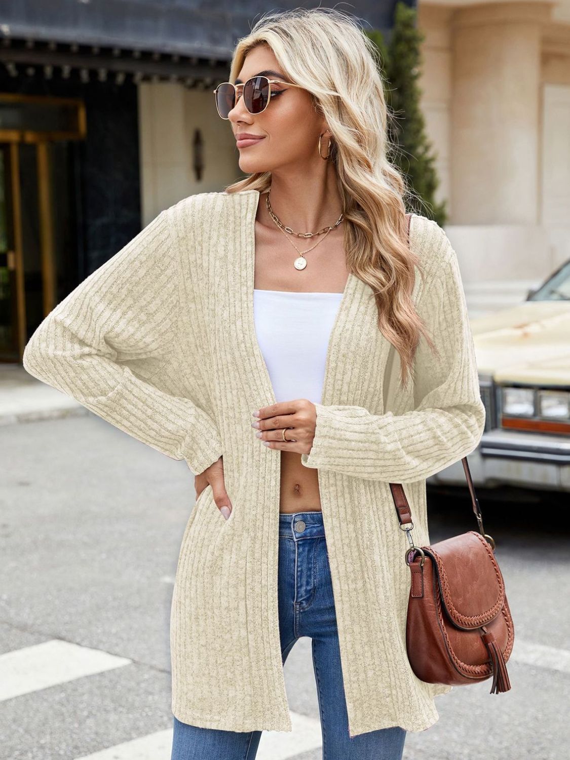 Open front long sleeve cardigan