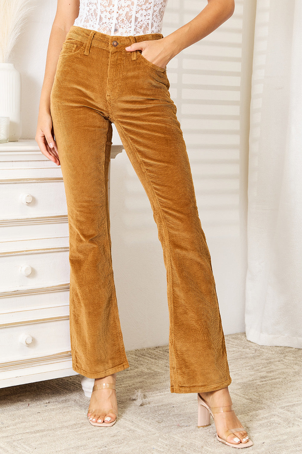 Judy blue full size mid rise corduroy pants - camel / 0(24)