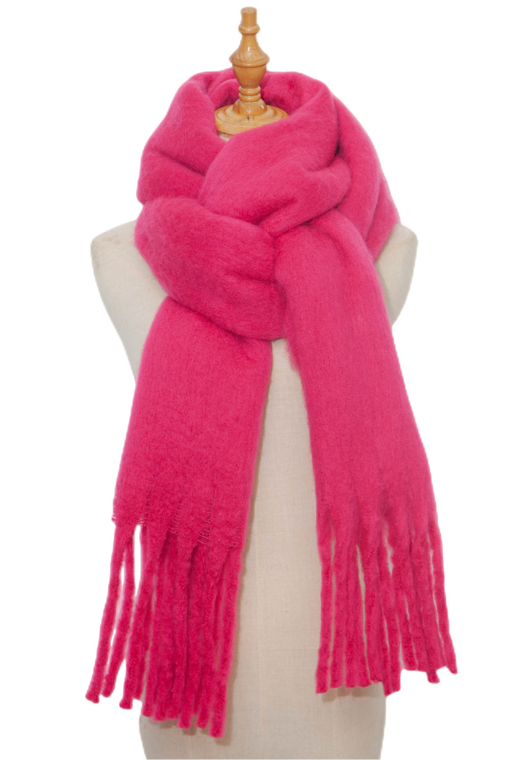 Fringe detail polyester scarf - hot pink / one size