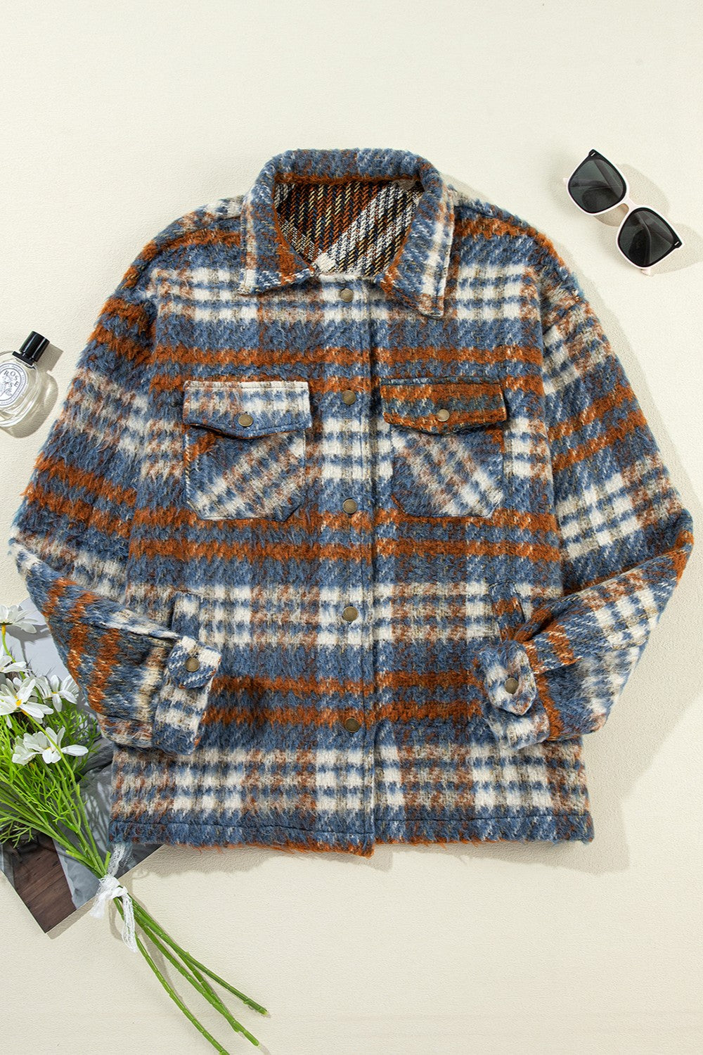 Plaid button up long sleeve jacket