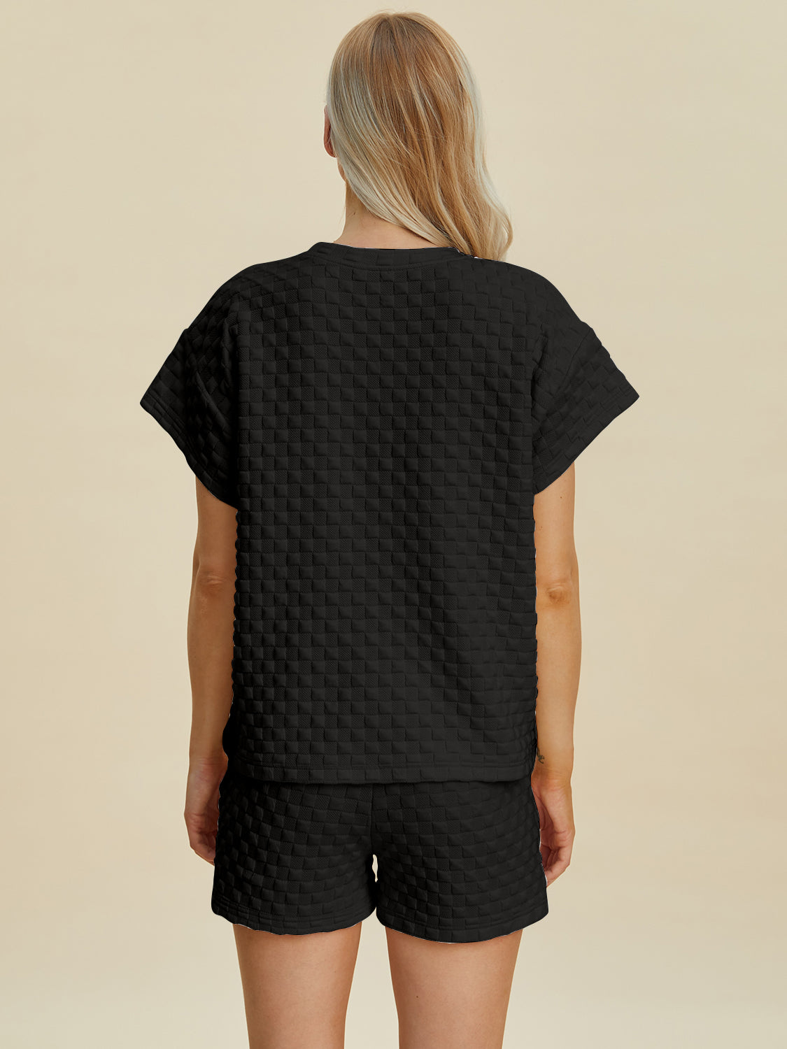 Double take full size texture t-shirt and shorts set