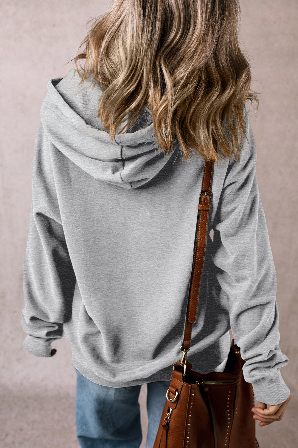 Drawstring pocketed long sleeve hoodie