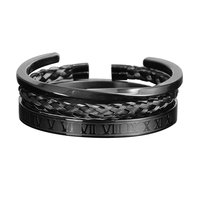 Wristband braiding bangles - black set