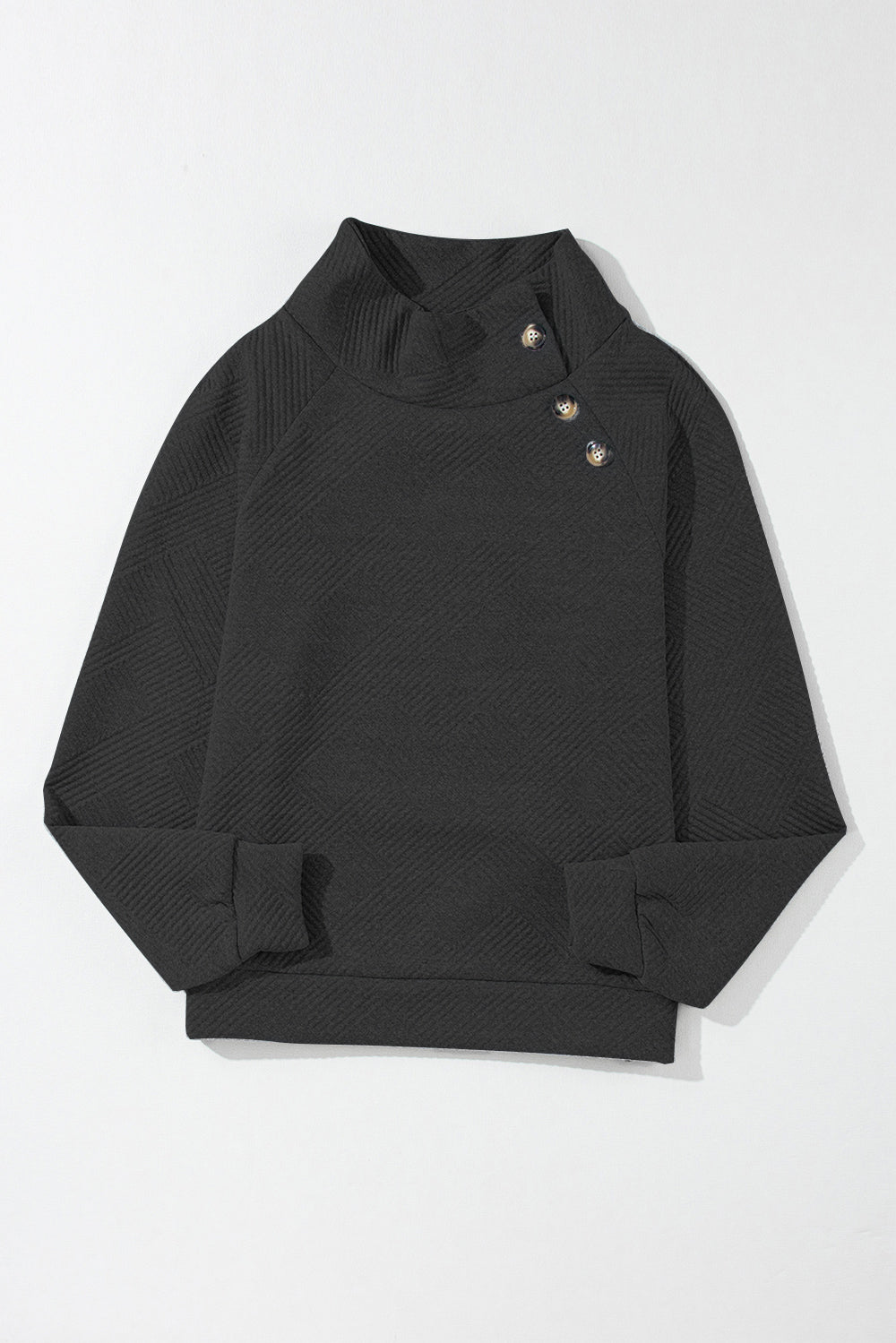 Textured turtleneck long sleeve sweatshirt - black / s