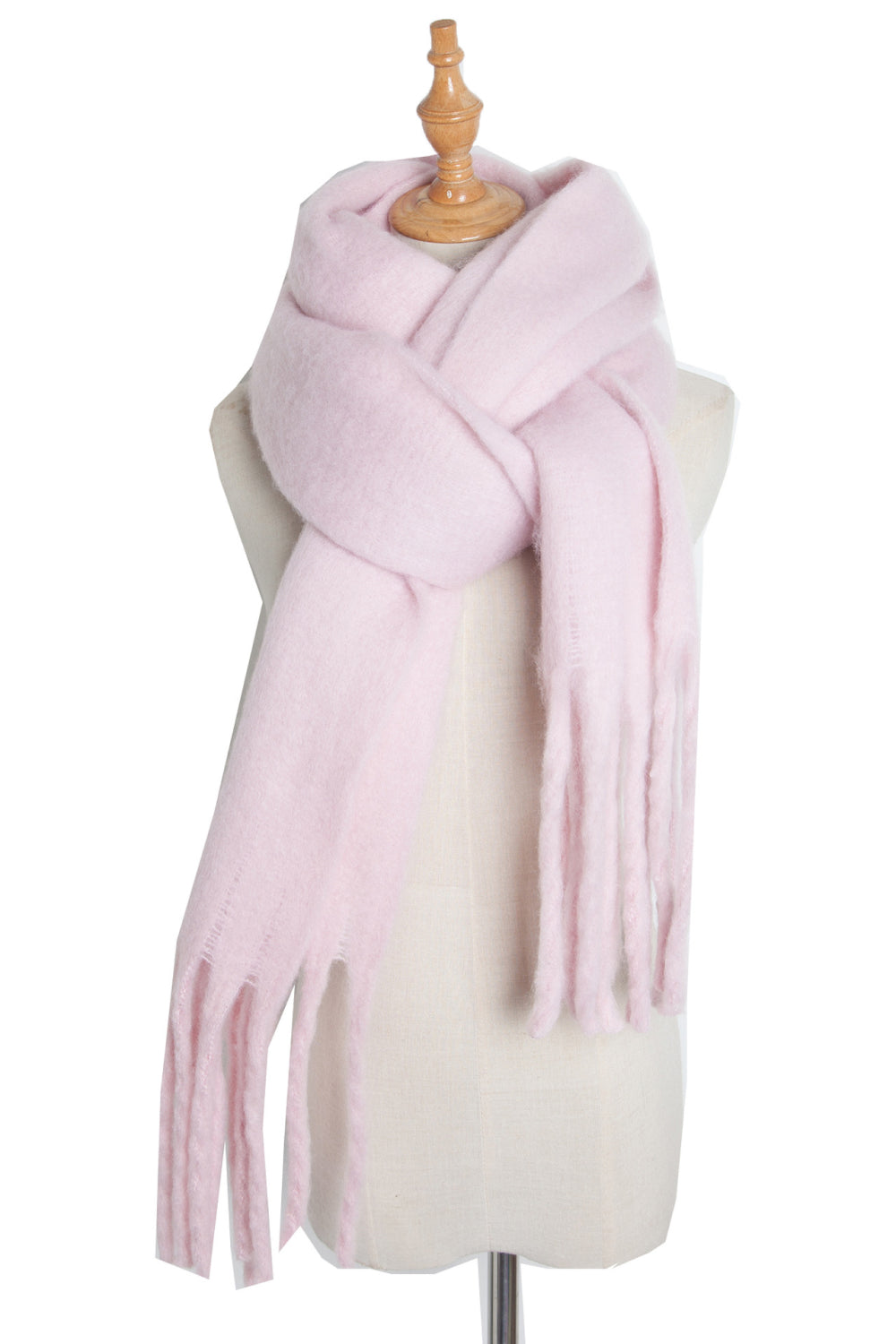 Fringe detail polyester scarf - blush pink / one size