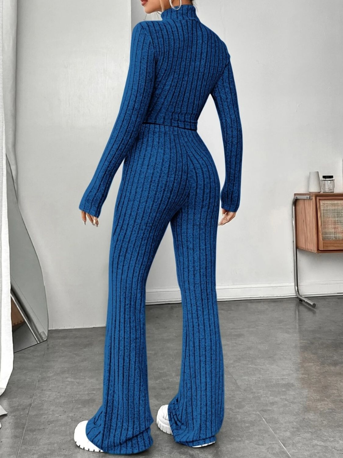 Ribbed mock neck long sleeve top and pants set