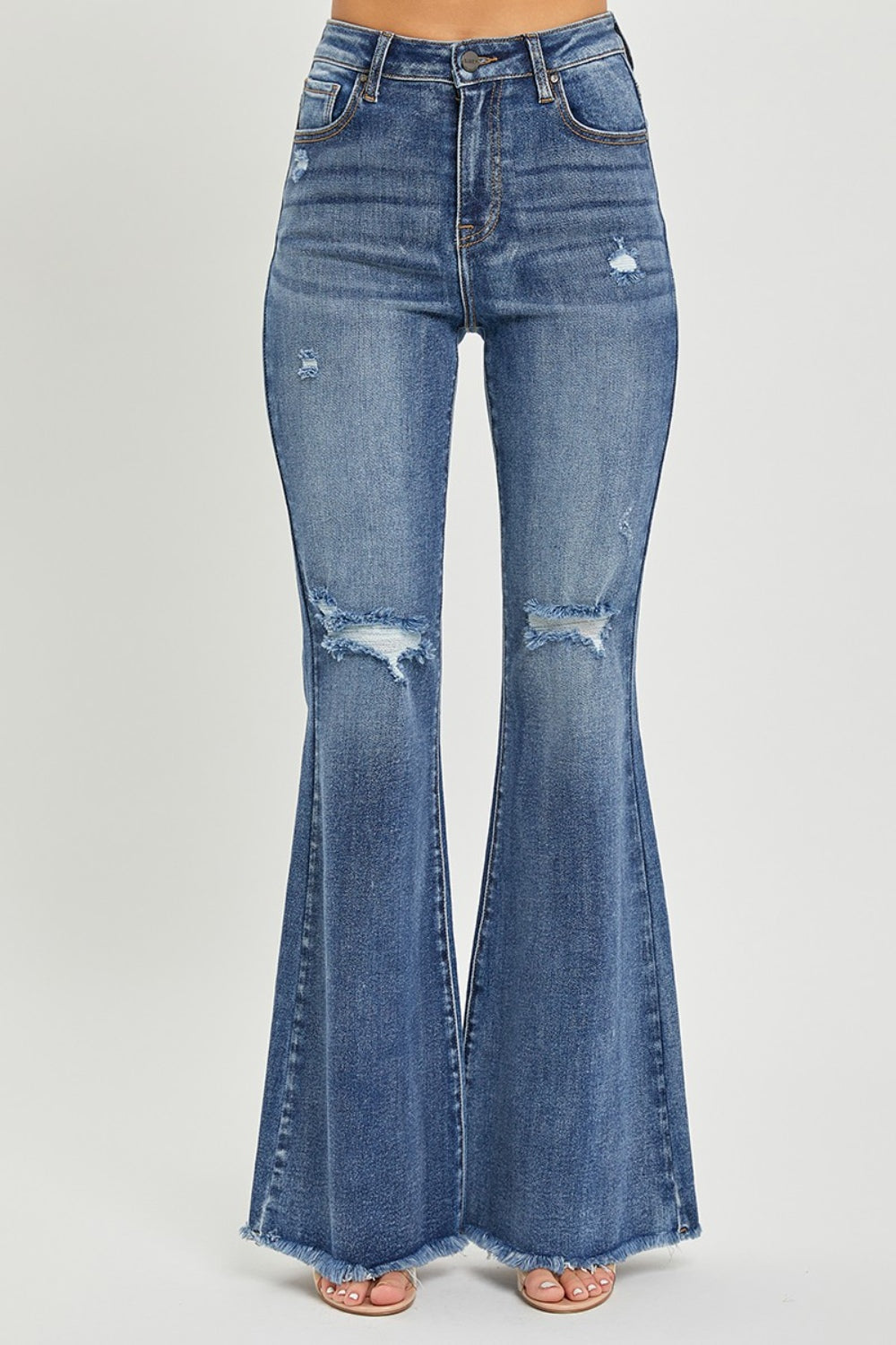 Risen high waist distressed fare jeans