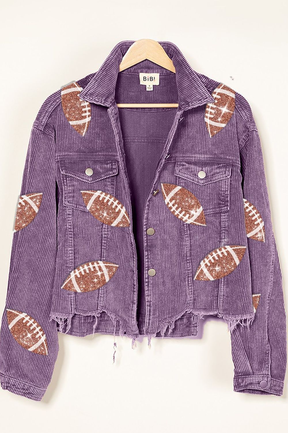 Bibi football sequin embroidery washed corduroy jacket