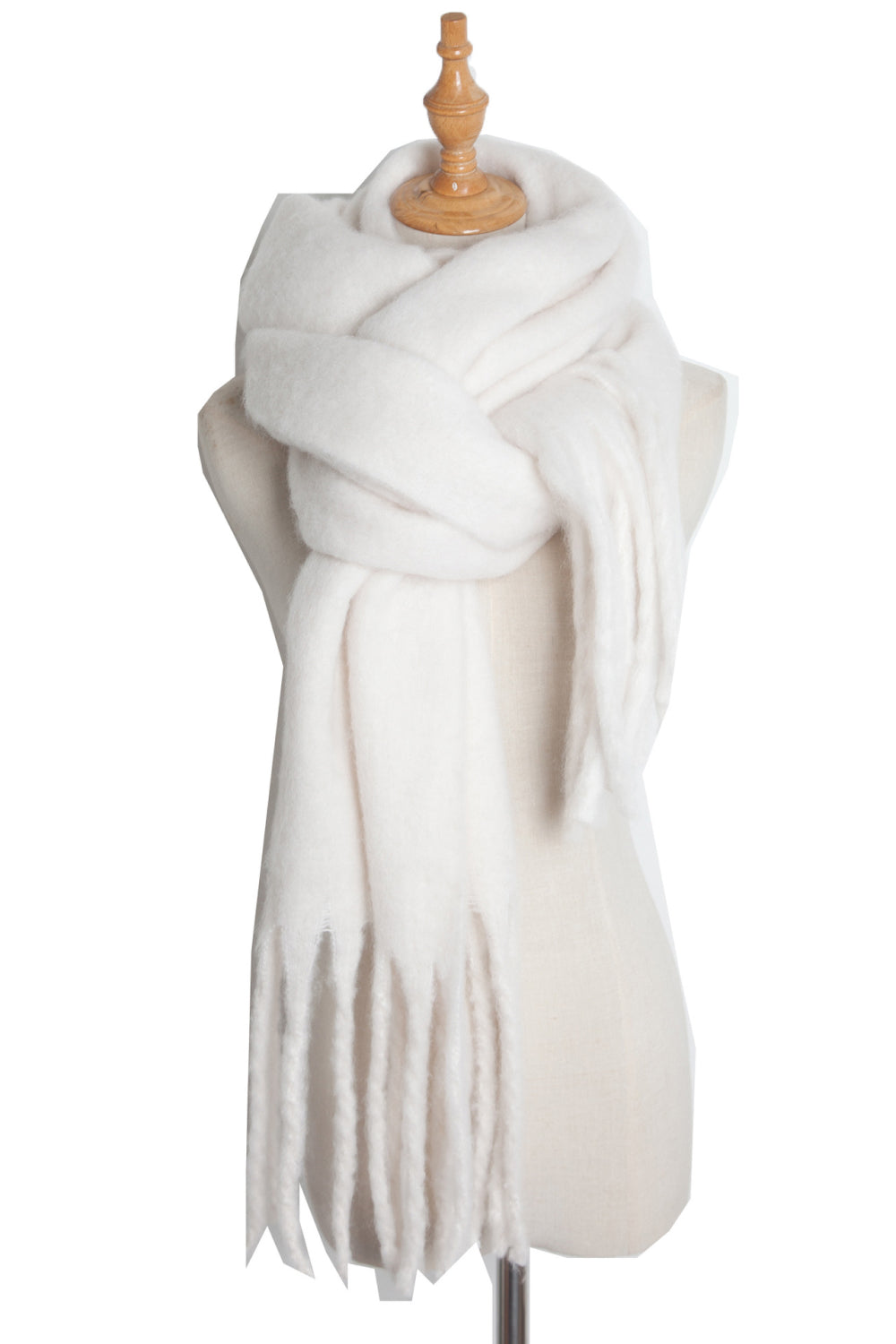 Fringe detail polyester scarf - beige / one size