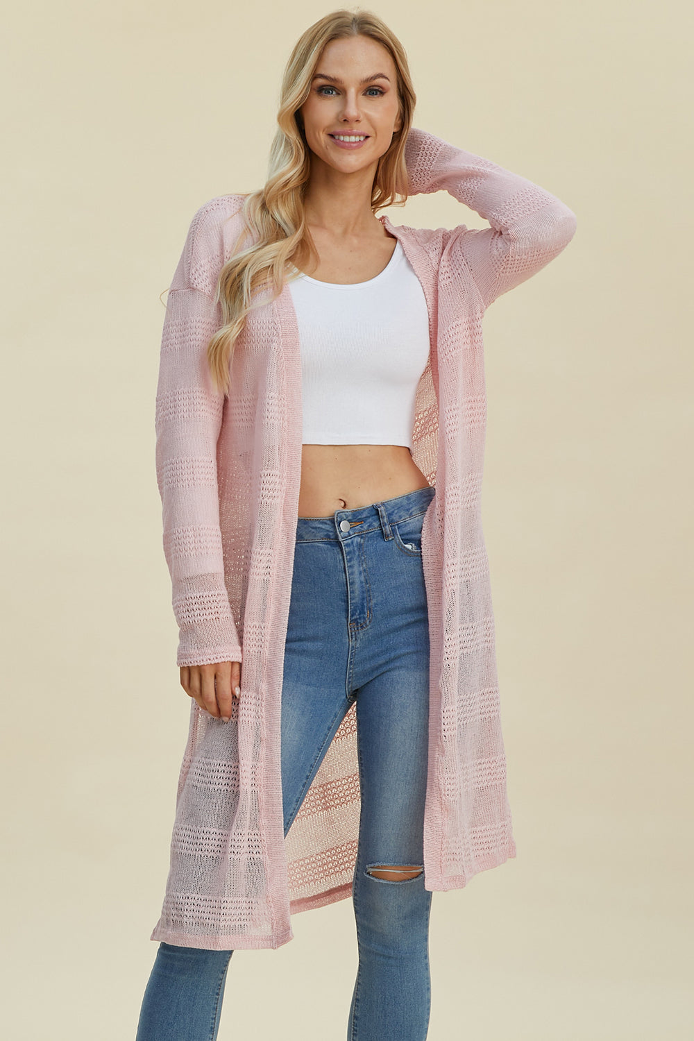 Double take full size open front longline cardigan