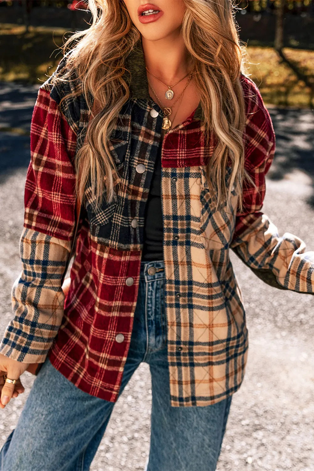 Plaid button up long sleeve jacket