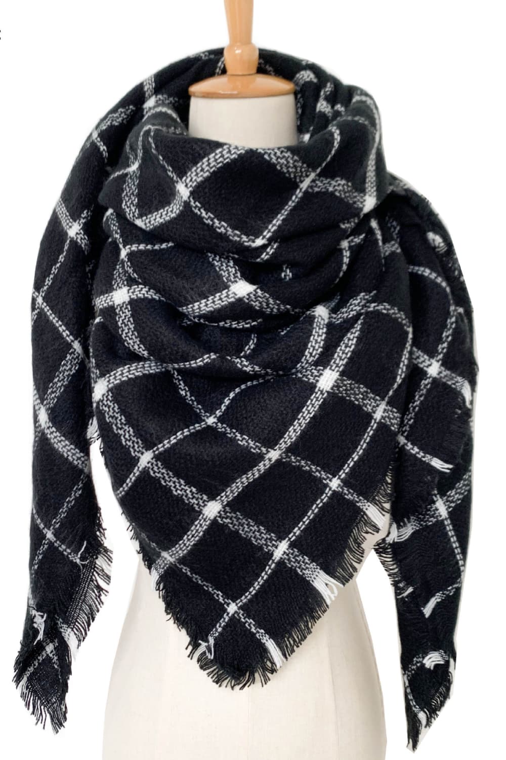 Plaid imitation cashmere scarf - black / one size