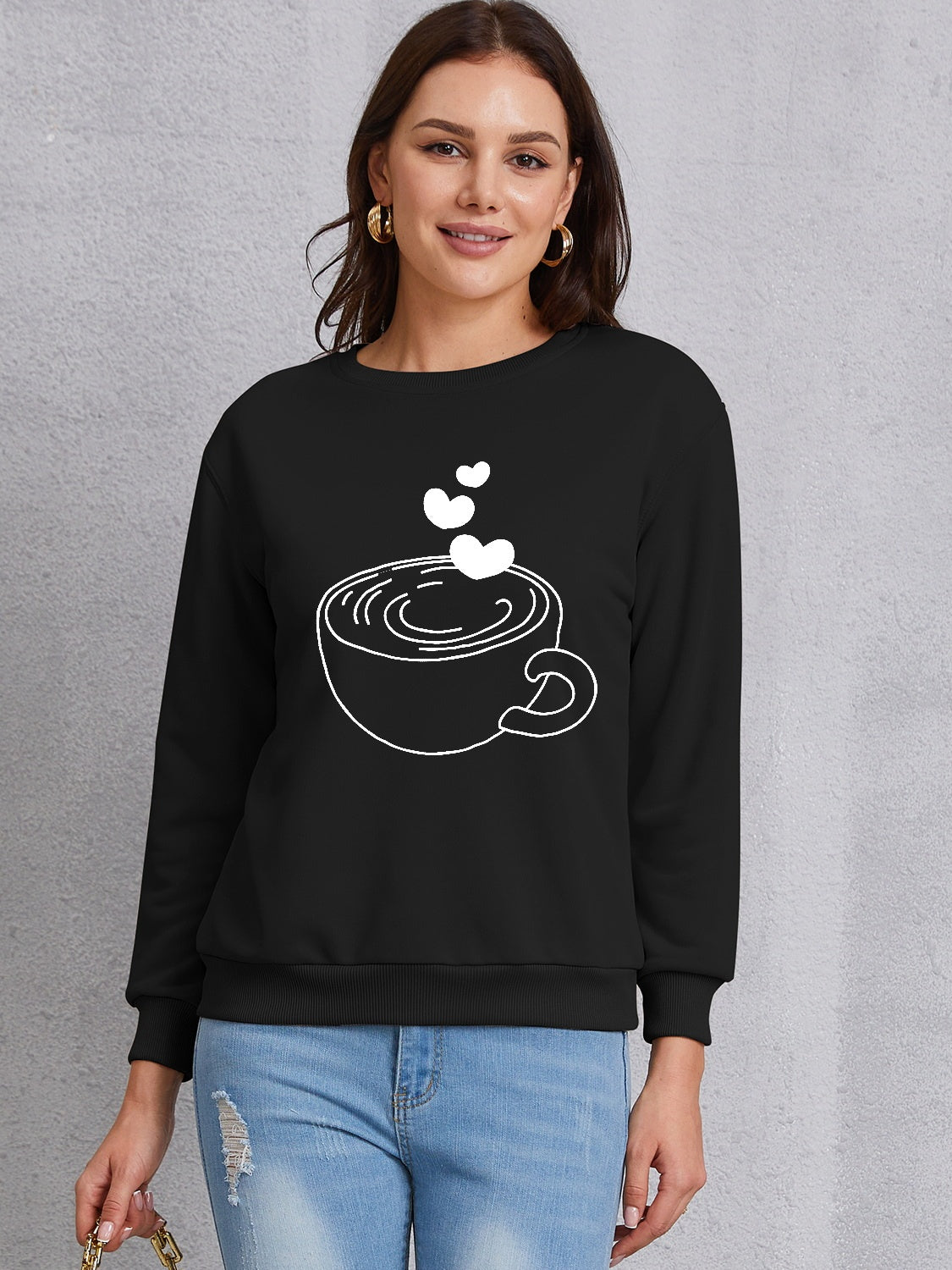 Cup graphic round neck dropped shoulder sweatshirt - black / s