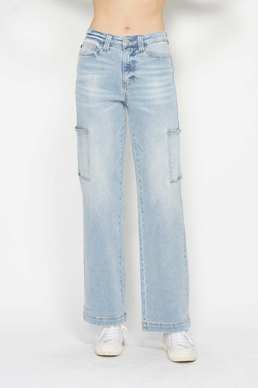 Judy blue full size high waist straight cargo jeans - light