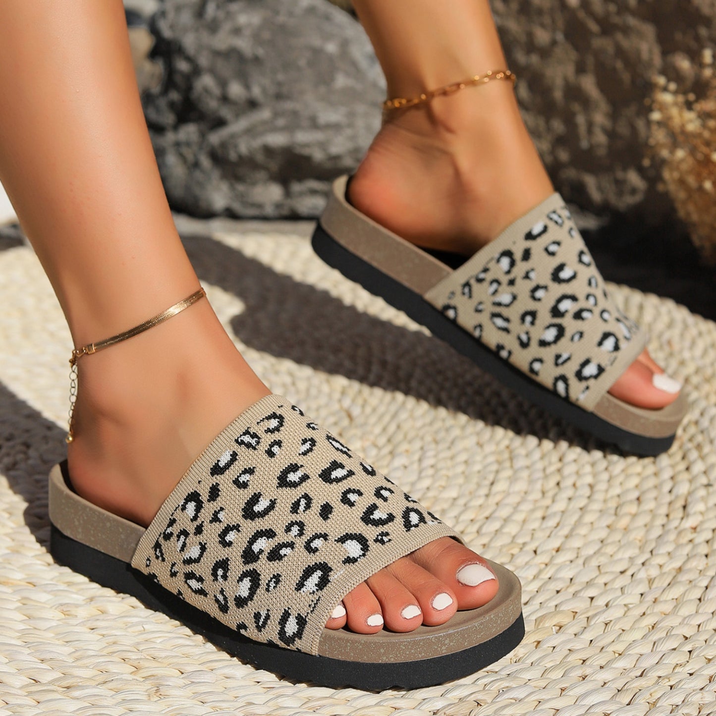 Leopard open toe sandals