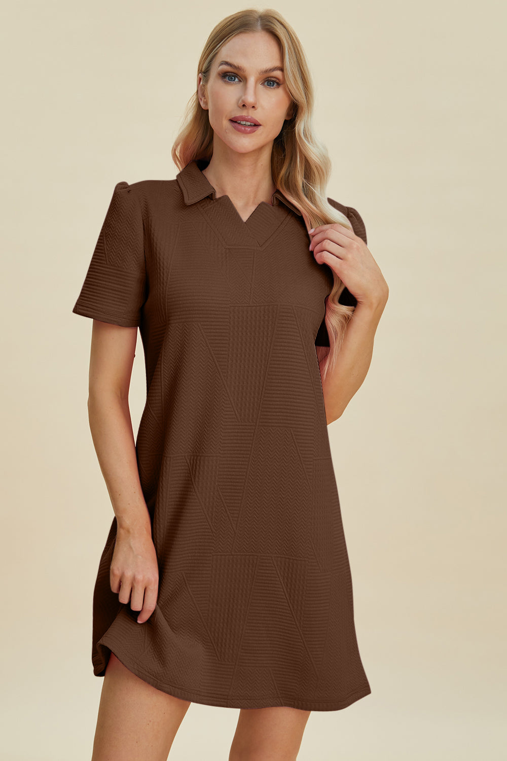 Double take full size texture short sleeve dress