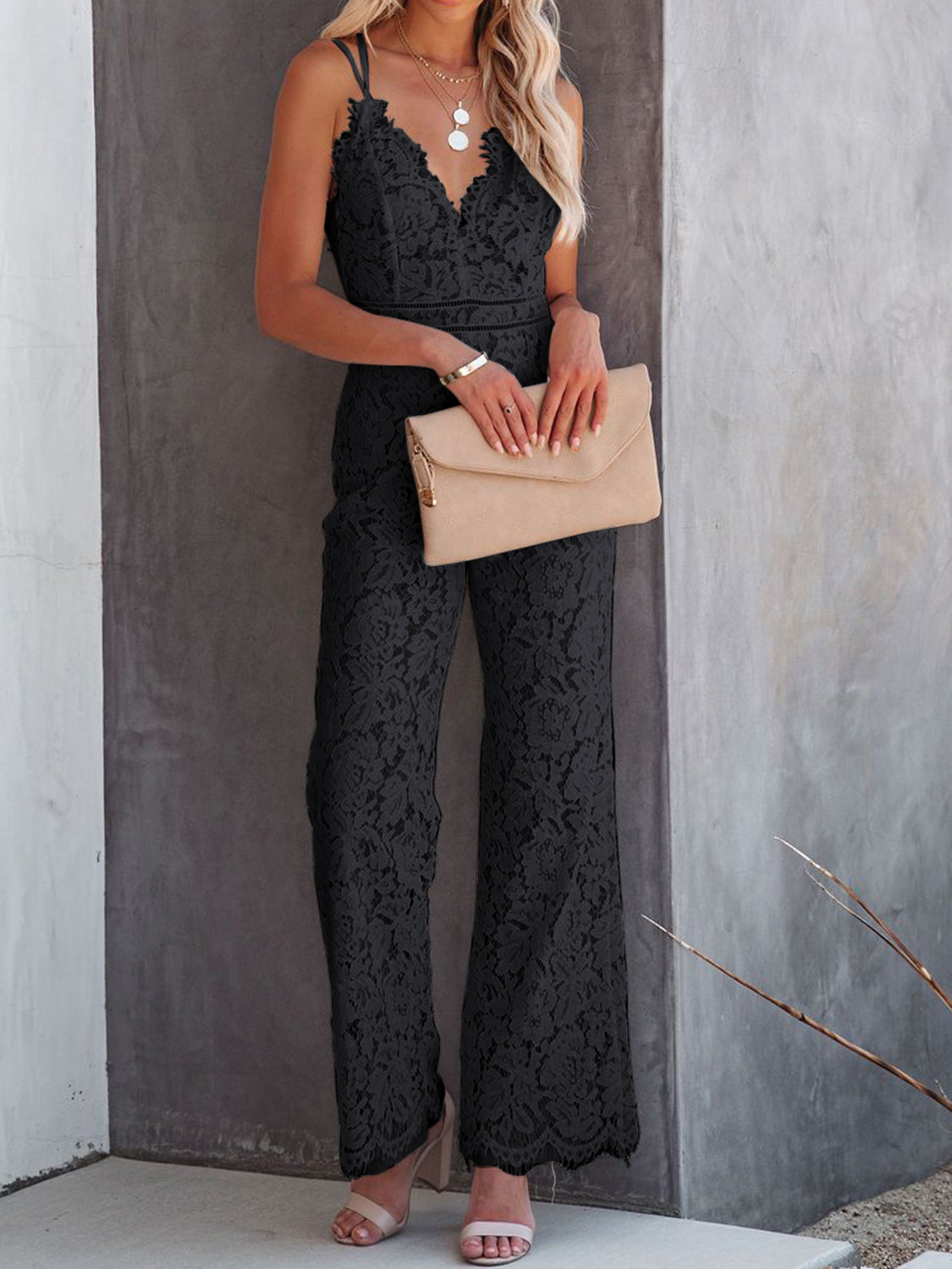 Lace v-neck spaghetti strap jumpsuit