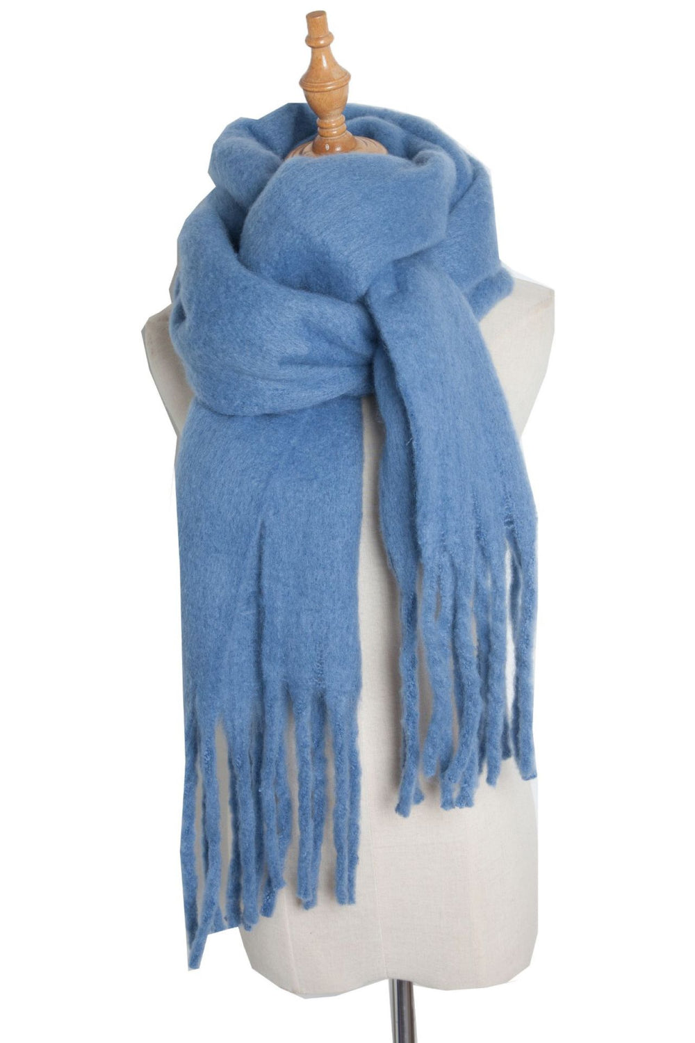 Fringe detail polyester scarf - cerulean / one size