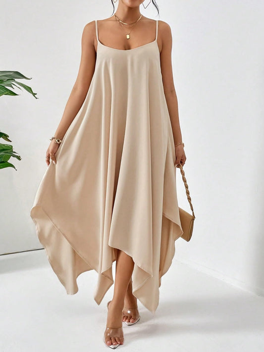 Scoop neck midi cami dress - tan / s