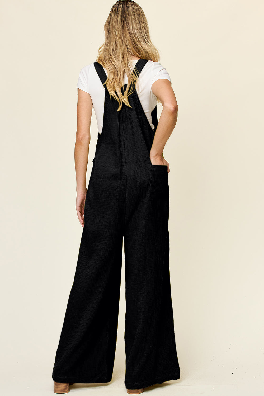 Double take full size texture wide strap leg overall